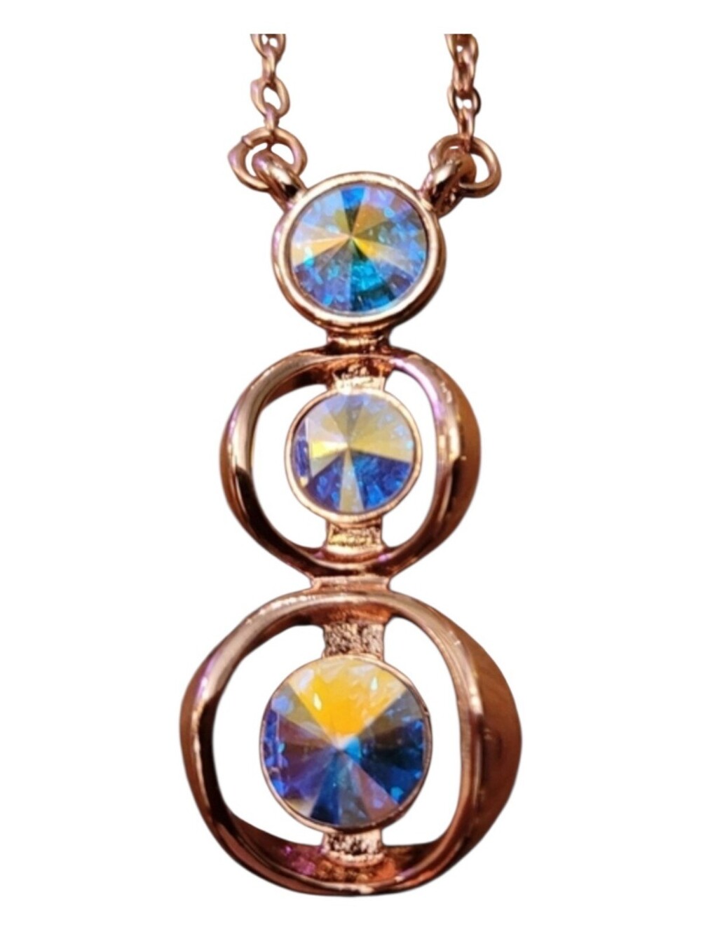 BNWT Rose Gold Pendant Necklace with Blue Aurora Crystal Accents